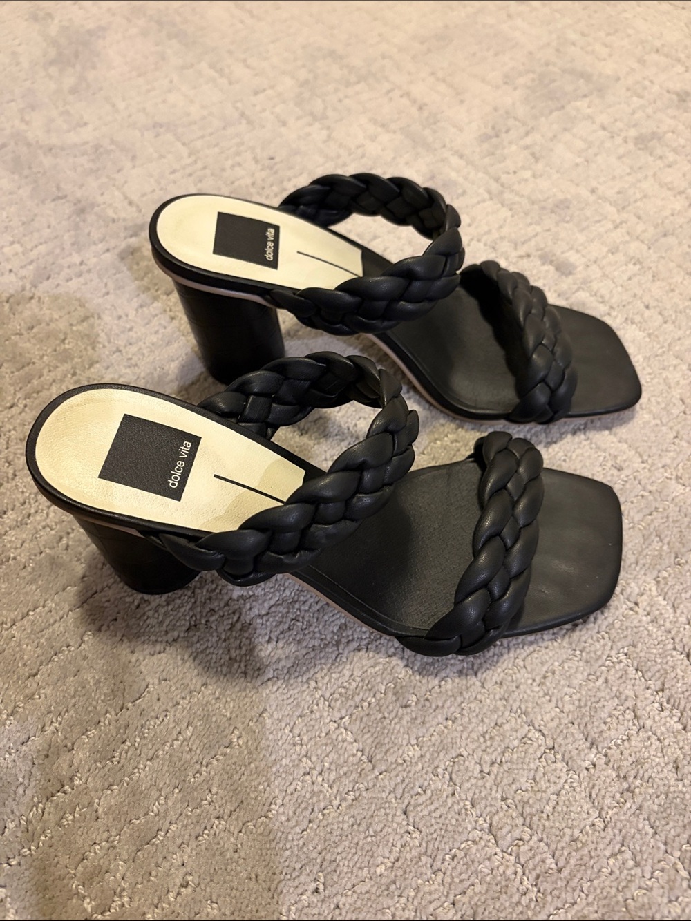 Dolce Vita Black Braided Double-Strap Block Heel Sandals